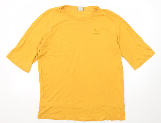 PUMA Womens Yellow Polyester Basic T-Shirt Size M Round Neck