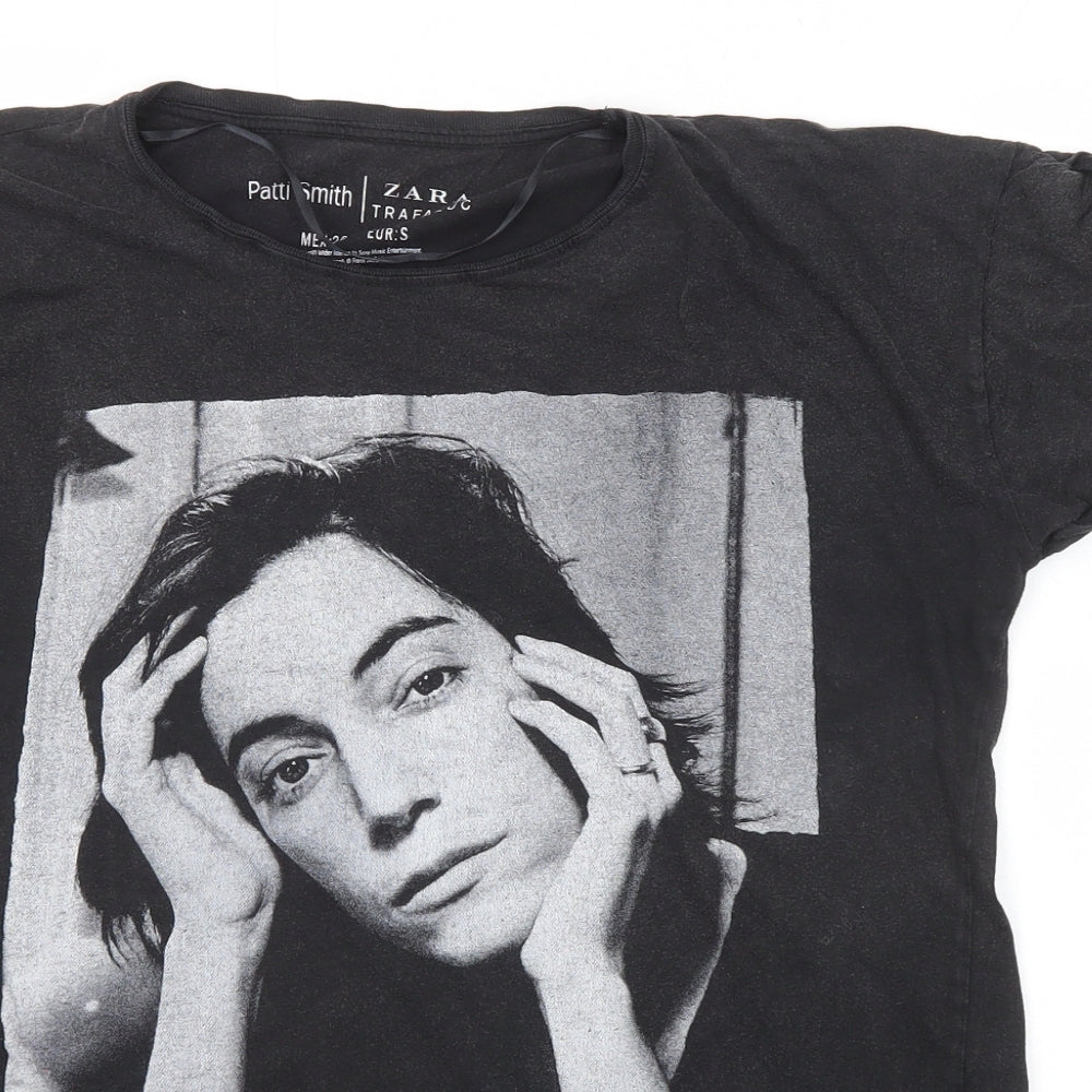 Zara Womens Black Polyester Basic T-Shirt Size S Crew Neck - Patti Smith