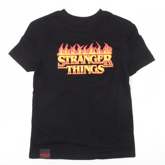 Stranger Things Boys Black Polyester Basic T-Shirt Size 7-8 Years Round Neck Pullover