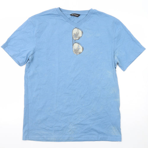 Marks and Spencer Mens Blue Cotton T-Shirt Size M V-Neck