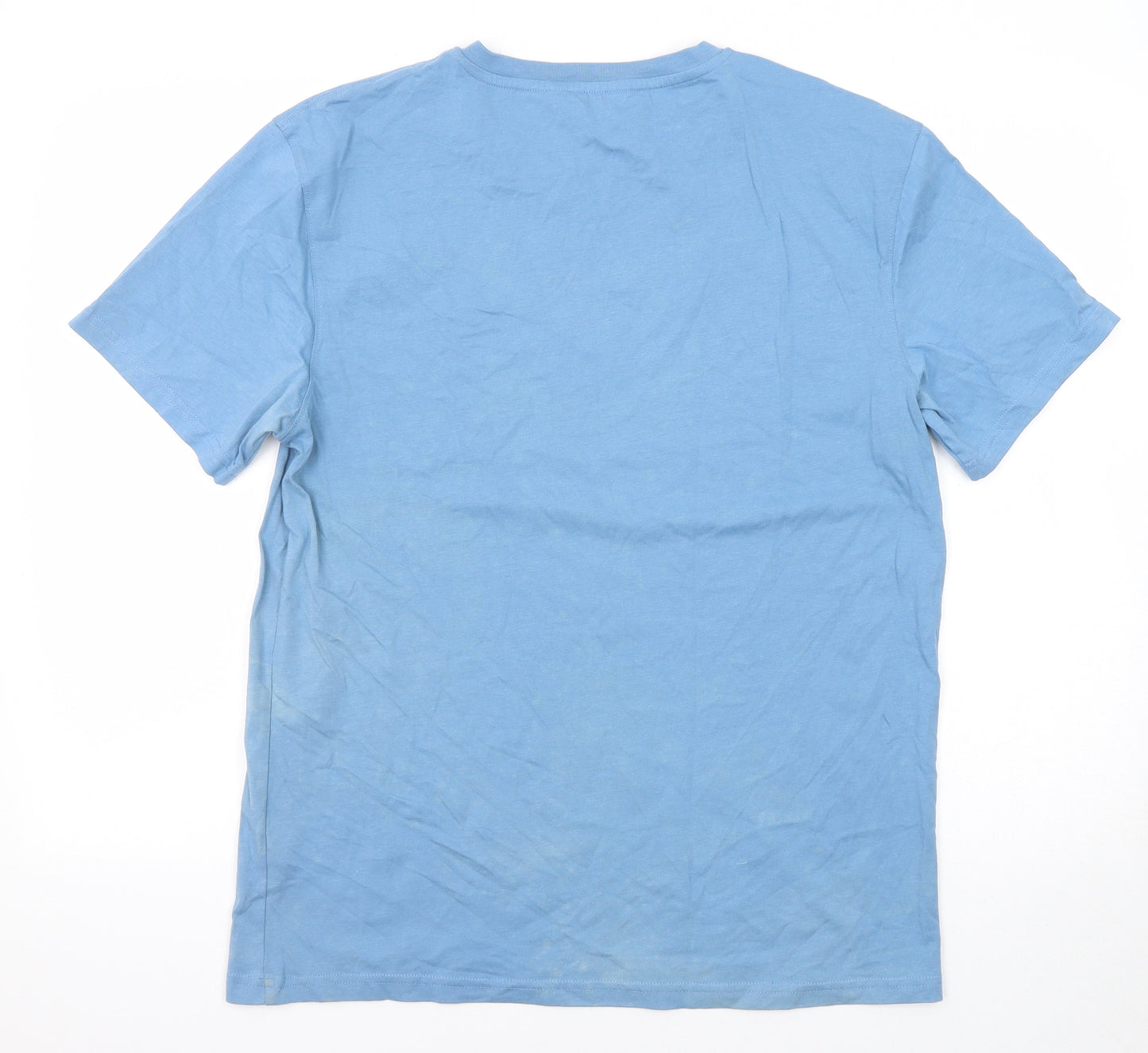 Marks and Spencer Mens Blue Cotton T-Shirt Size M V-Neck