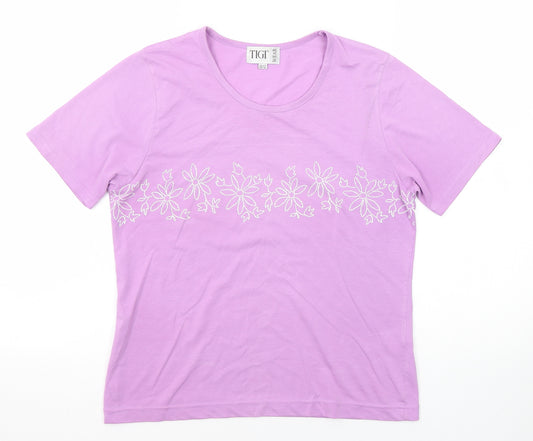 Tigi Womens Purple Polyester Basic T-Shirt Size 10 Round Neck - Size 10-12 Floral Detail