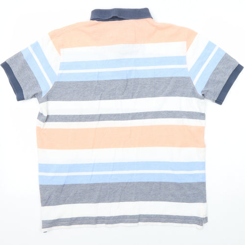 Brook Taverner Mens Multicoloured Striped Cotton Polo Size M Collared Button