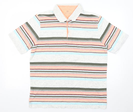Marks and Spencer Mens Multicoloured Striped Cotton Polo Size L Collared Button