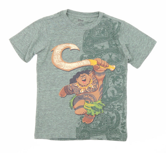 Disney Boys Green Polyester Basic T-Shirt Size 7-8 Years Round Neck Pullover - Moana