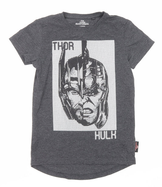 NEXT Boys Grey Cotton Basic T-Shirt Size 8 Years Round Neck Pullover - Marvel Thor Hulk