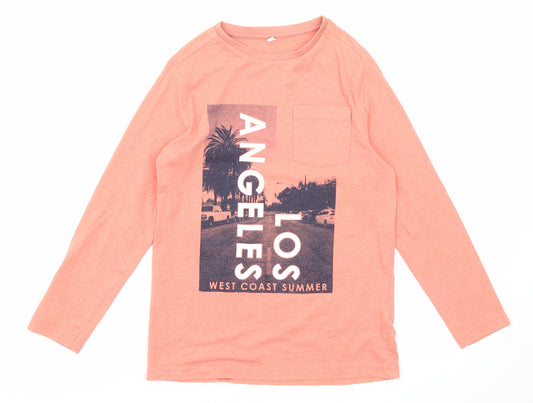 Marks and Spencer Boys Orange Cotton Basic T-Shirt Size 7-8 Years Round Neck Pullover - Los Angeles