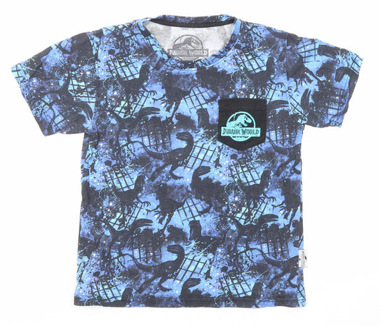 Jurassic World Boys Blue Geometric Cotton Basic T-Shirt Size M Round Neck Pullover