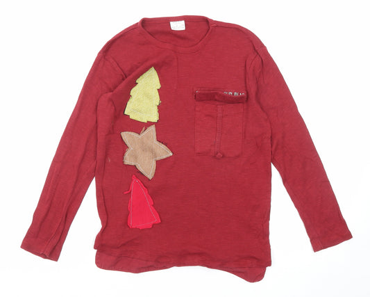 Zara Girls Red Cotton Basic T-Shirt Size 8 Years Round Neck Pullover