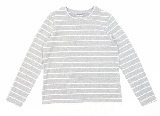 Beloved Womens Grey Striped Polyester Basic T-Shirt Size M Round Neck