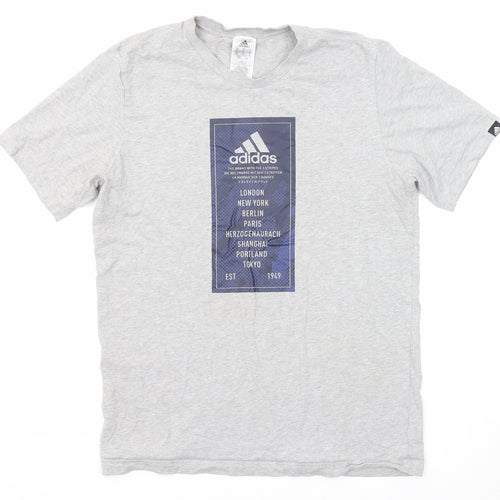 adidas Mens Grey Polyester T-Shirt Size S Round Neck