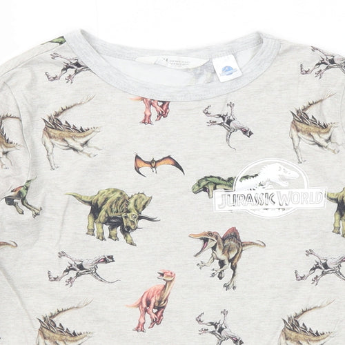 H&M Boys Grey Geometric Cotton Basic T-Shirt Size 9-10 Years Round Neck Pullover - Jurassic World