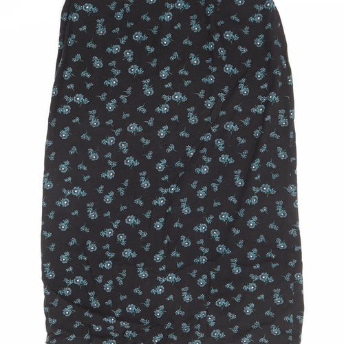 Monsoon Womens Black Floral Viscose A-Line Skirt Size 14 Zip