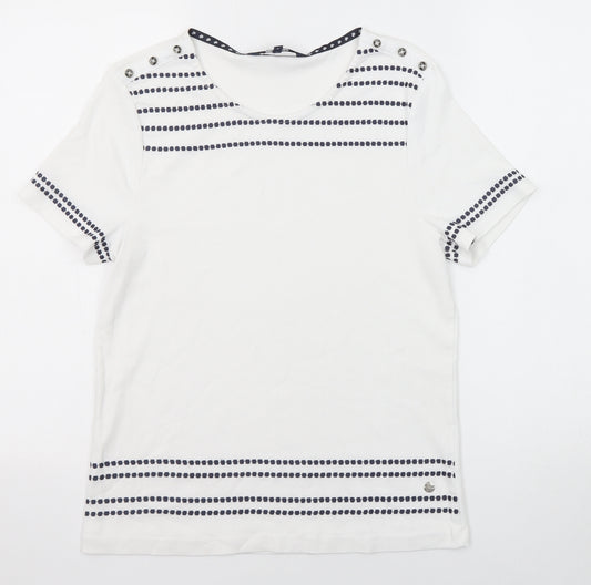 Maine New England Womens White Cotton Basic T-Shirt Size 14 Round Neck
