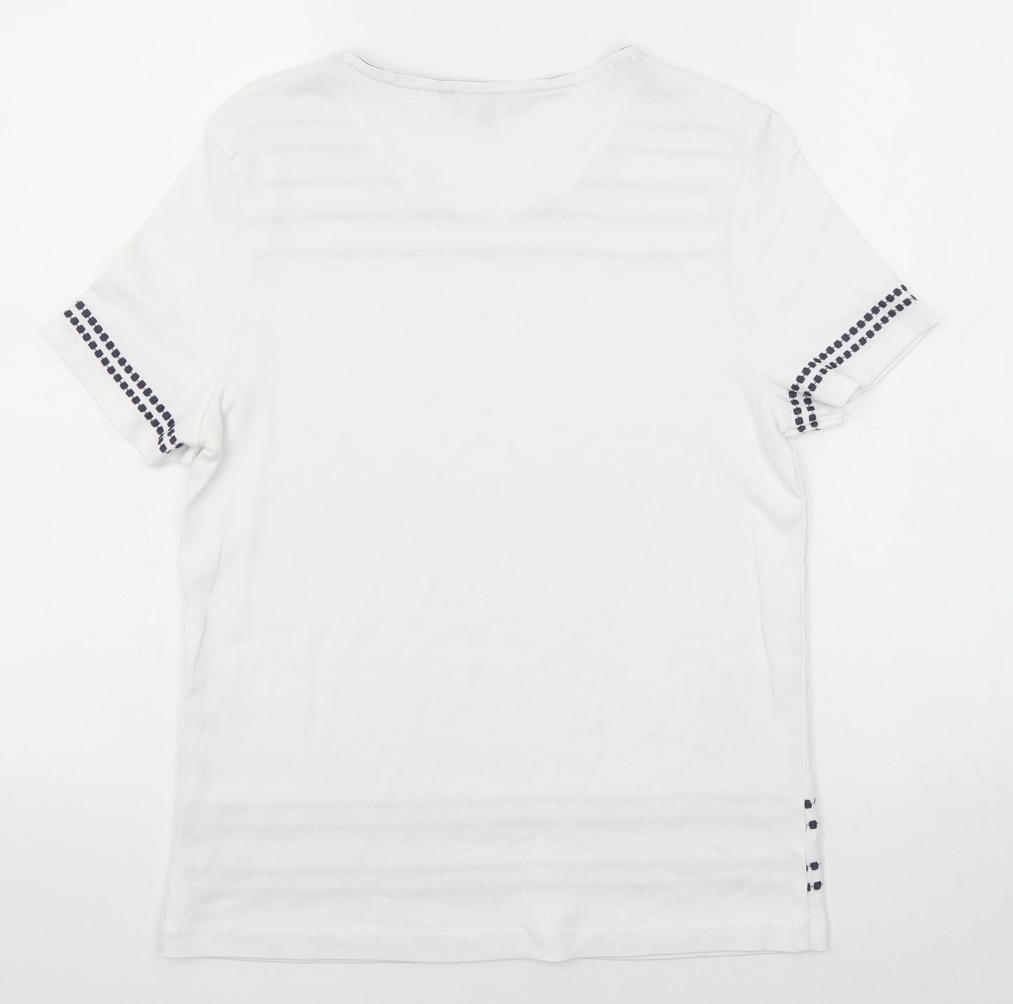 Maine New England Womens White Cotton Basic T-Shirt Size 14 Round Neck