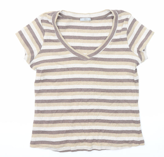 Marks and Spencer Womens Multicoloured Striped Cotton Basic T-Shirt Size 18 V-Neck