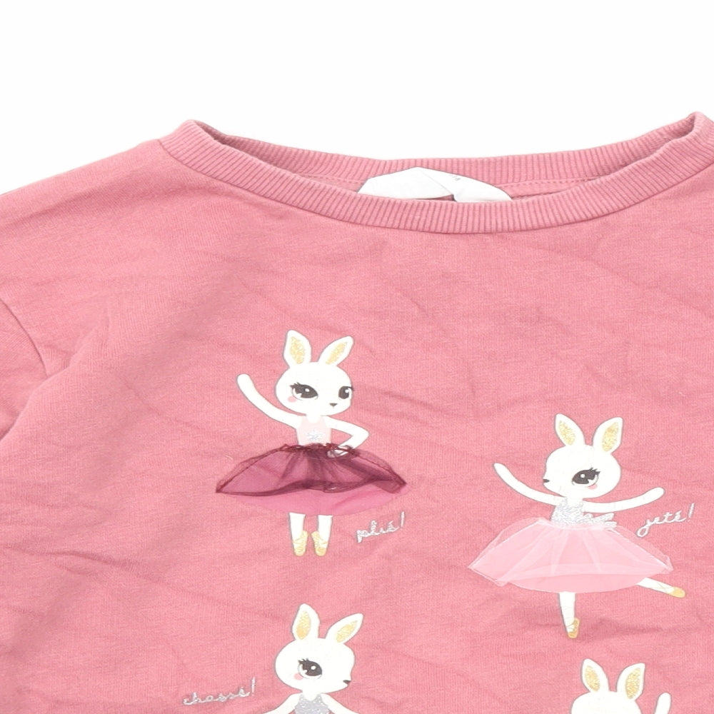 H&M Girls Pink Cotton Pullover Sweatshirt Size 6-7 Years Pullover - Rabbits Ballerinas, Age 6-8