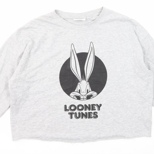 Looney Tunes Womens Grey Cotton Pullover Sweatshirt Size 10 Pullover - Bugs bunny