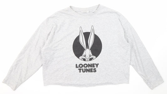 Looney Tunes Womens Grey Cotton Pullover Sweatshirt Size 10 Pullover - Bugs bunny