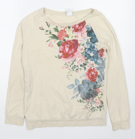 VERO MODA Womens Beige Floral Cotton Pullover Sweatshirt Size XS Pullover