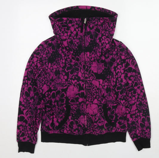 Marks and Spencer Womens Purple Floral Polyester Full Zip Sweatshirt Size 14 Zip