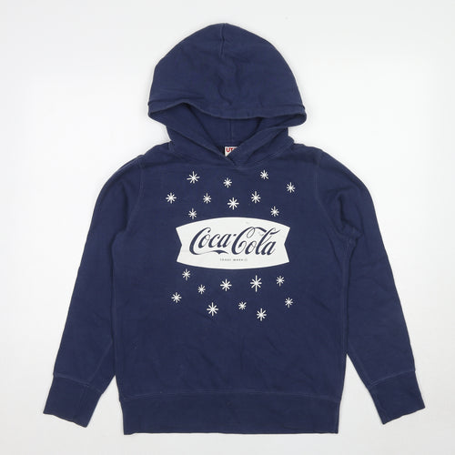 Coca-Cola Womens Blue Cotton Pullover Hoodie Size L Pullover