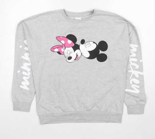 Disney Womens Grey Cotton Pullover Sweatshirt Size 14 Pullover - Mickey Minnie Mouse