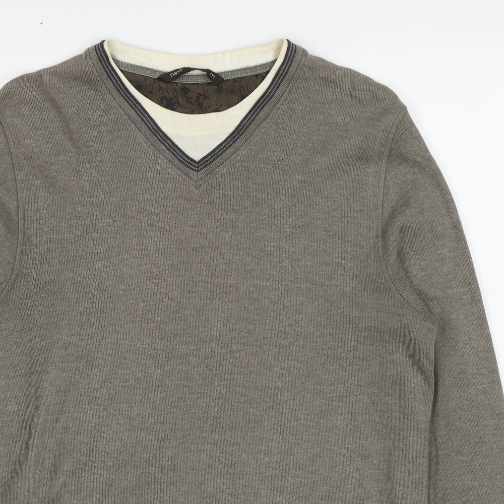 NEXT Mens Brown Round Neck Cotton Pullover Jumper Size M Long Sleeve