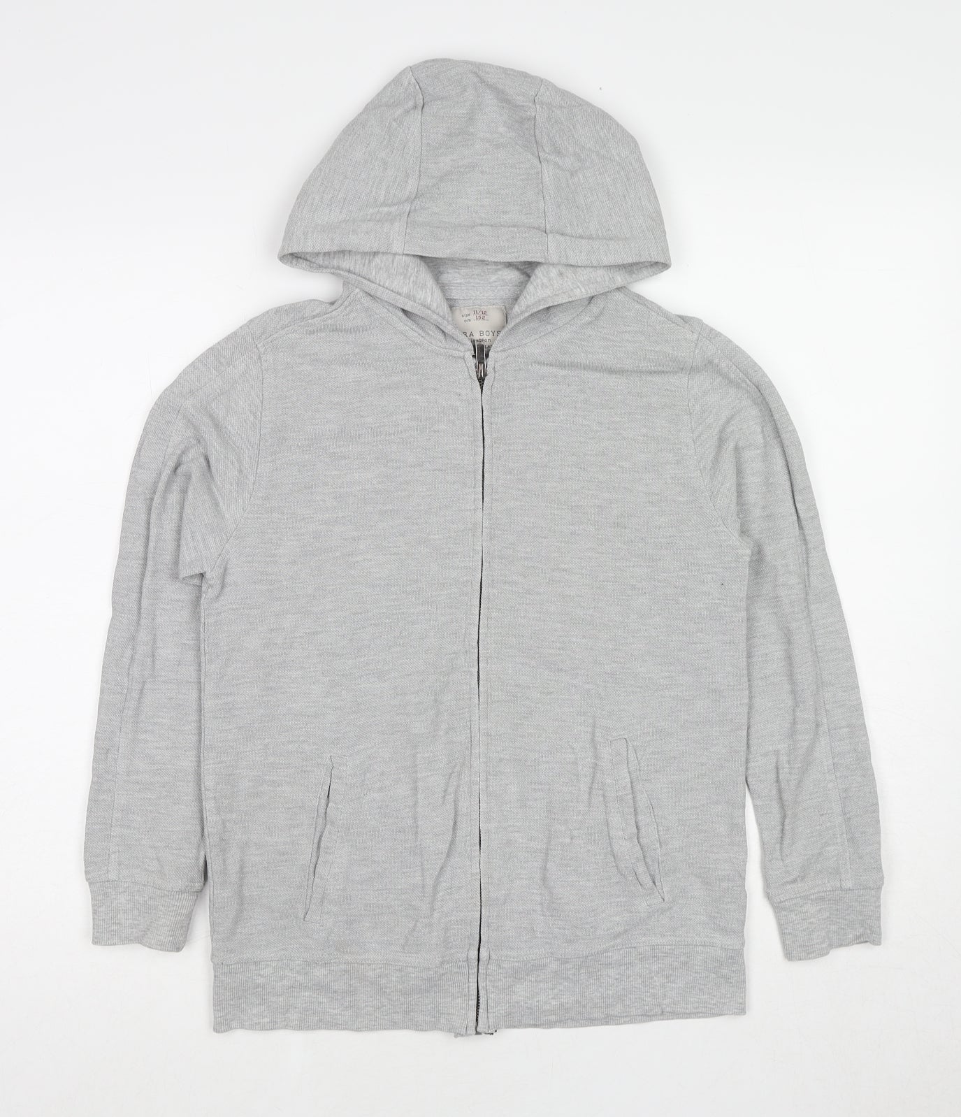 Zara Boys Grey Cotton Full Zip Hoodie Size 11-12 Years Zip