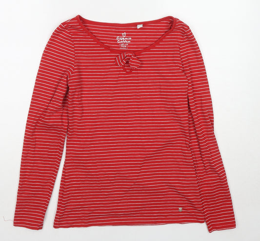 Esprit Womens Red Striped Cotton Basic T-Shirt Size S Round Neck