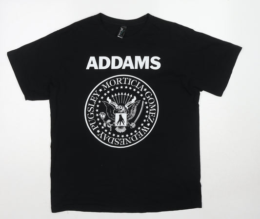 Addams Family Mens Black Cotton T-Shirt Size L Round Neck
