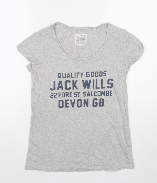 Jack Wills Womens Grey Cotton Basic T-Shirt Size 8 Round Neck - Jack Wills