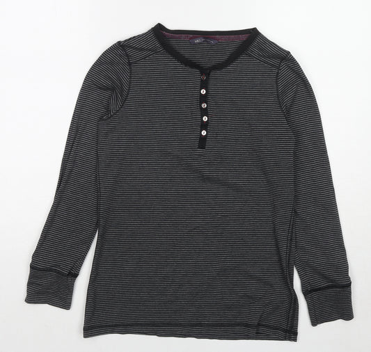 Marks and Spencer Womens Black Striped Acrylic Basic T-Shirt Size 12 V-Neck