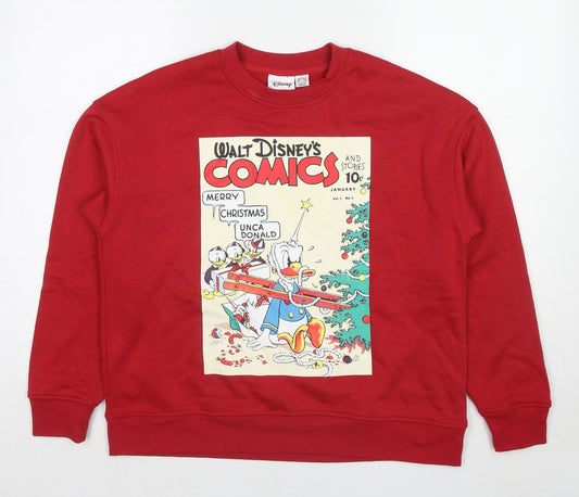 Disney Womens Red Cotton Pullover Sweatshirt Size 10 Pullover - Christmas Donald Duck Size 10-12