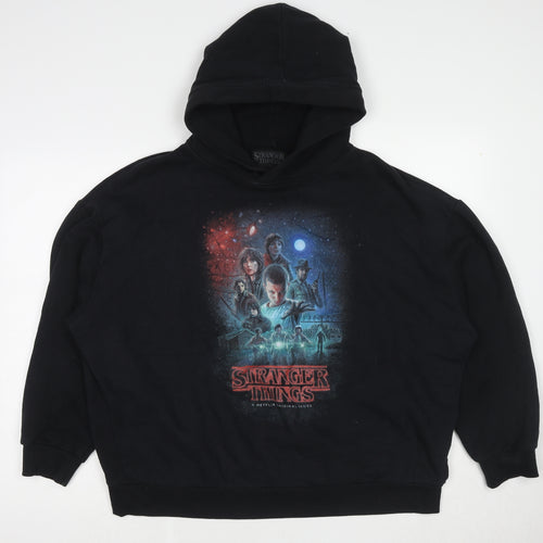 Pull&Bear Womens Black Cotton Pullover Hoodie Size L Pullover - Stranger Things