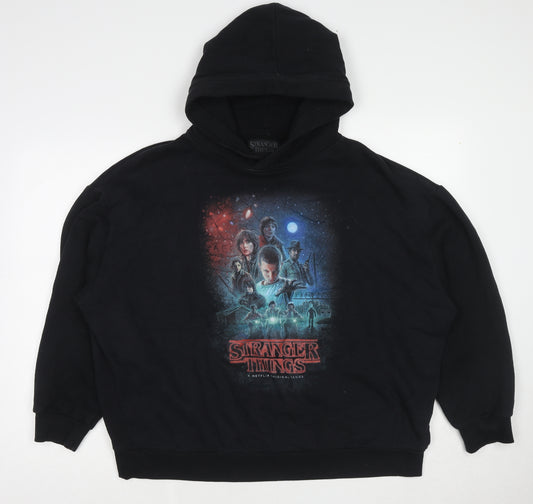 Pull&Bear Womens Black Cotton Pullover Hoodie Size L Pullover - Stranger Things
