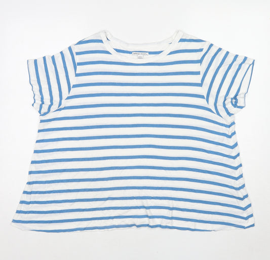 Capsule Womens Blue Striped Viscose Basic T-Shirt Size 20 Round Neck