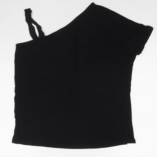 New Look Womens Black Viscose Basic T-Shirt Size 12 One Shoulder - Asymmetric Neckline