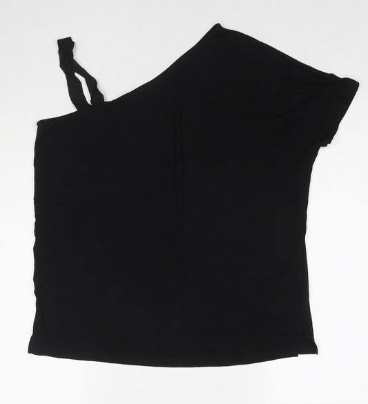 New Look Womens Black Viscose Basic T-Shirt Size 12 One Shoulder - Asymmetric Neckline