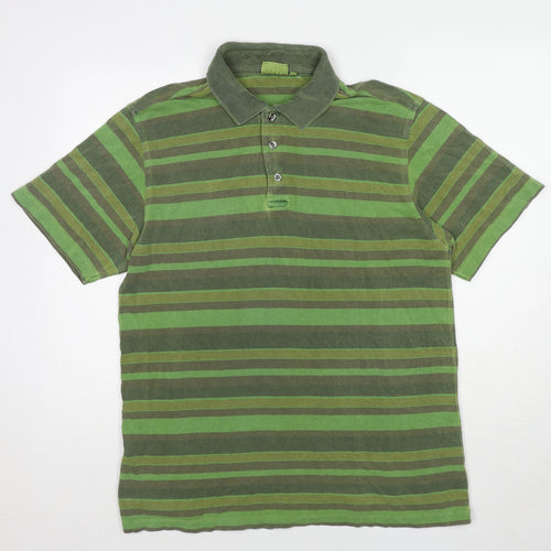 Samgan Mens Green Striped Cotton Polo Size XL Collared Button