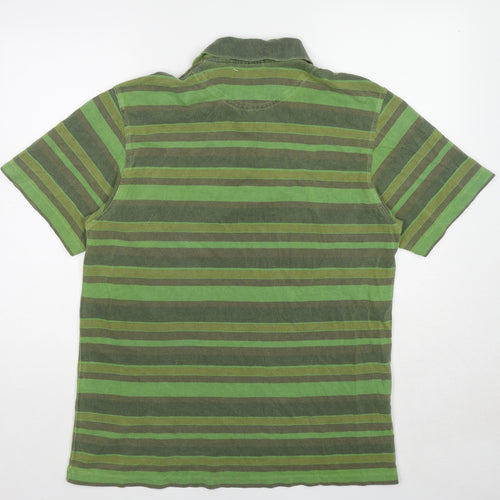 Samgan Mens Green Striped Cotton Polo Size XL Collared Button