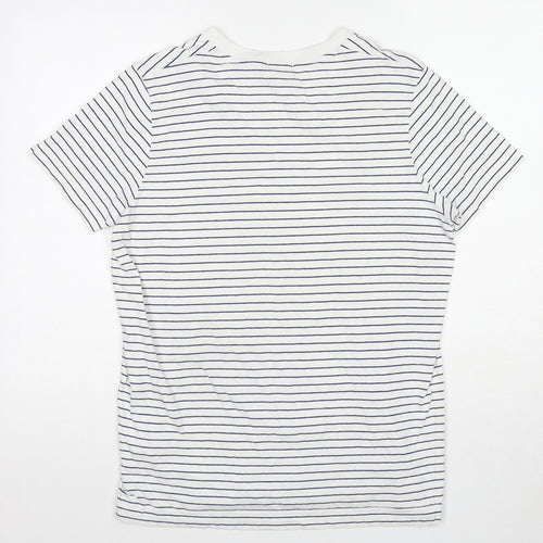 Hollister Womens White Striped Cotton Basic T-Shirt Size L V-Neck