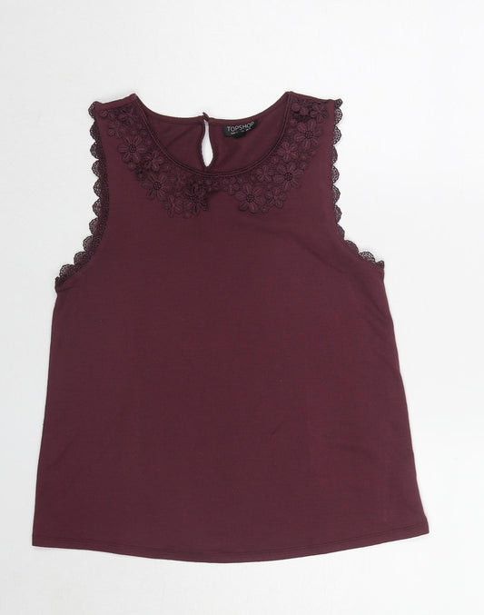 Topshop Womens Purple Polyester Basic Tank Size 10 Round Neck - Lace Details