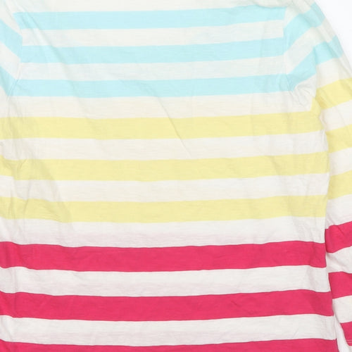John Lewis Womens Multicoloured Striped Cotton Basic T-Shirt Size 12 Scoop Neck