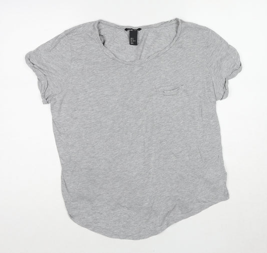 H&M Womens Grey Viscose Basic T-Shirt Size M Round Neck