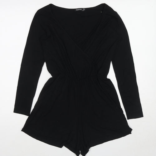 Boohoo Womens Black Viscose Playsuit One-Piece Size 10 Pullover