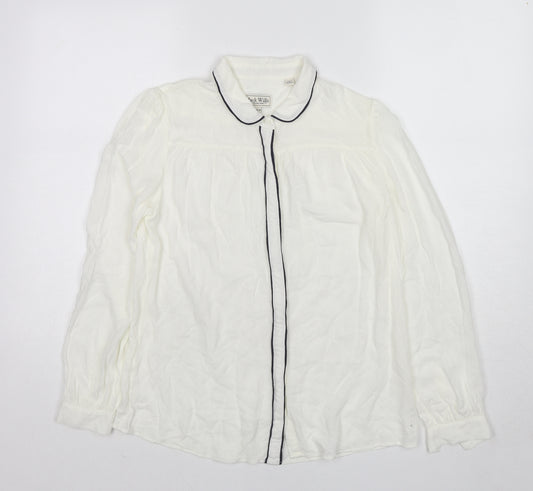 Jack Wills Womens White Cotton Basic Button-Up Size 10 Collared