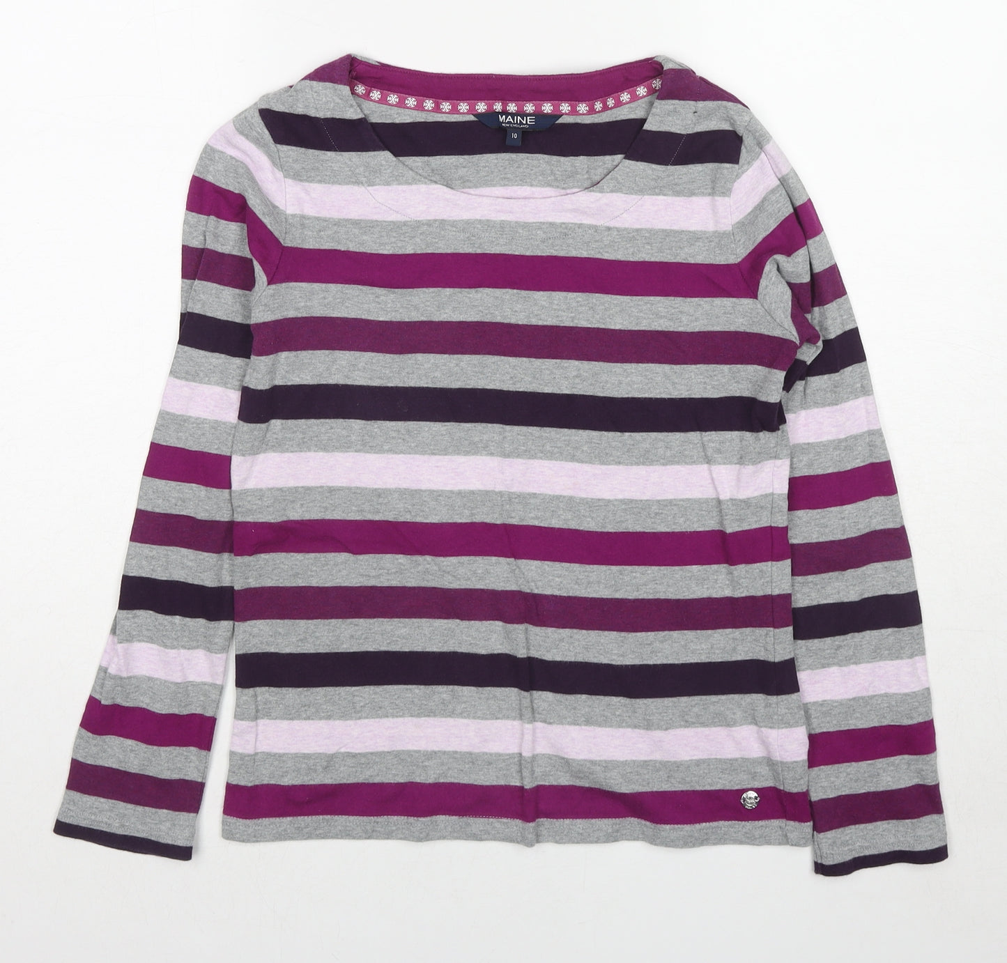 Maine Womens Multicoloured Striped Cotton Basic T-Shirt Size 10 Boat Neck