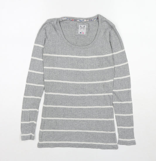 Crew Clothing Womens Grey Scoop Neck Striped Cotton Pullover Jumper Size 10