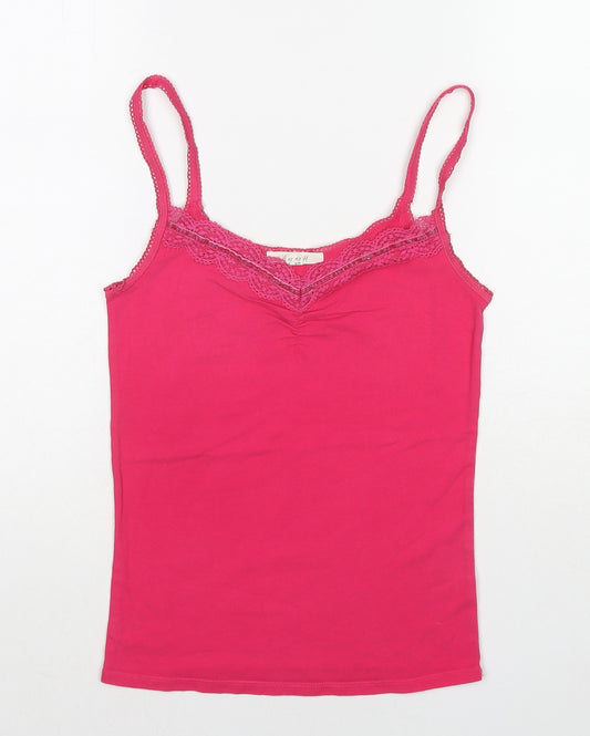 White Stuff Womens Pink Cotton Basic Tank Size 8 V-Neck - Lace Details